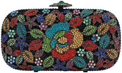 Yilongsheng Women's Shiny Square Evening Bags and Clutches with Bright Colored Floral Crystal Diamonds (Multicolor &amp; Darkgrey)