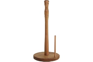 Sacolin Acacia Paper Towel Holder, Dual Rods, Kitchen Roll Dispenser, 11.8 in Tall, 5.1 in Wide Base, Vintage Wooden Design