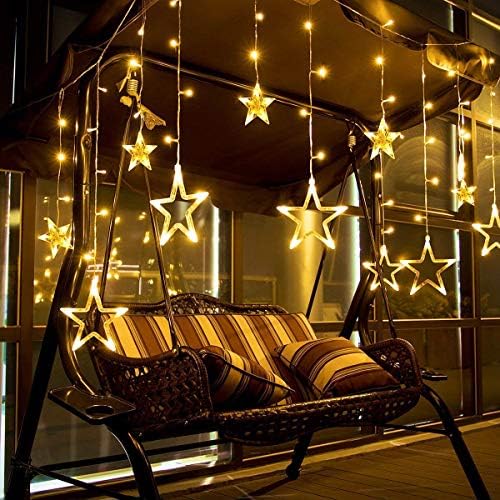 Star Curtain Lights，Marchpower Star String Lights 12 Stars 138 LED Window Curtain Lights Sicicle Lights with 8 Flashing Modes Warm White Energy Saving Lights for Christmas Party Patio Lawn Backdrops