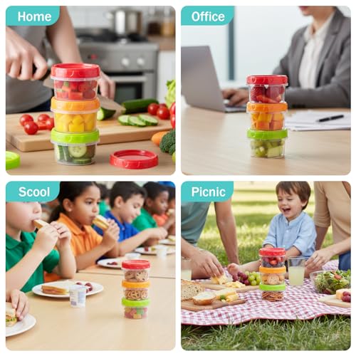 VINATO Set of 18 Airtight Food Containers, 200 ml Small Food Containers with Leakproof Lid, Set of Airtight Plastic Tupers in Red, Green & Orange, Stackable