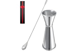 Measuring Jigger & Mixing Spoon Set, Cocktail Jigger for Bartending,Bell Jigger with 1oz and 2oz Measuring Marks, Cocktail Me
