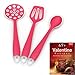 Silicone Cooking Utensils Starter Set, Set of 3, Red, Turner Spoon Spatula Plus Cooking Secrets Ebook