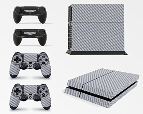 Gizmoz n Gadgetz PS4 Console Carbon Silver Colour Skin Decal Vinal Sticker + 2 Controller Skins Set