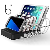 Witeem Quick Charge and Smart 6-Port USB Charging Station with USB Type C Port, Universal Charging Desktop Docks Organizer for Smartphones, Tablets, Black