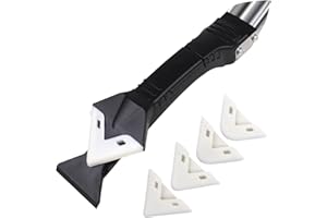 OLPDDZ 3 in 1 Silicone Caulking Tool with 5 Replaceable Pads - Stainless Steel Sealant Finisher & Grout Remover for Kitchen, Bathroom, Tile, Window, Sink Joints