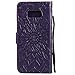 A-slim Galaxy S8 Wallet Case, Totem Sun Floral Flower Pattern Embossed PU Leather Magnetic Flip Cover Card Holders & Hand Strap Wallet Purse Case for Samsung Galaxy S8 - Purple