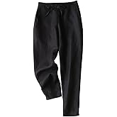 IXIMO Women's Tapered Pants 100% Linen Drawstring Back Elastic Waist Ankle Length Pants