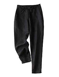 IXIMO Women's Tapered Pants 100% Linen Drawstring