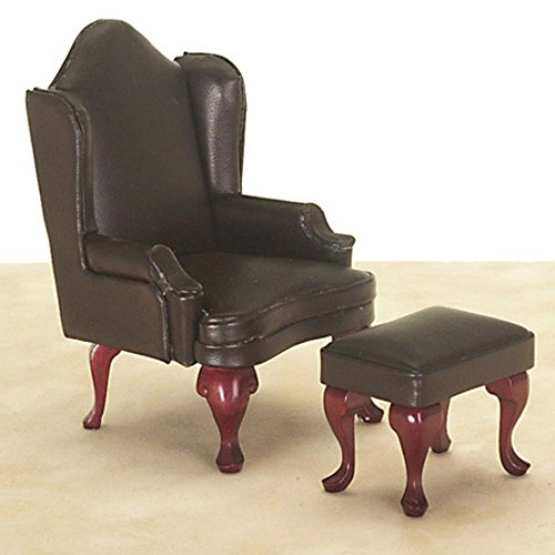 Town Square Miniatures Brown Wing Chair with Ottoman