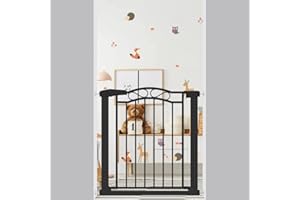 Top of Stairs Baby Gate for Kids or Pets - Pressure Mount Dog Gates Walk Through Pet Gate Black Easy Step 29.5-32.28 Inch Wid