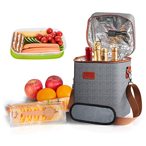PGFUN 4 Bottle Wine Carrier Tote Bag,Insulated and Padded Portable Versatile Canvas Cooler Bags with Shoulder Strap for Travel,Picnic,Wine Tasting, Party(Gray)
