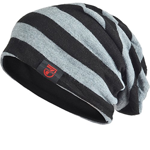 Stylish Men Women Slouch Beanie Basic Skull Cap Designer B010 (Black with Grey)