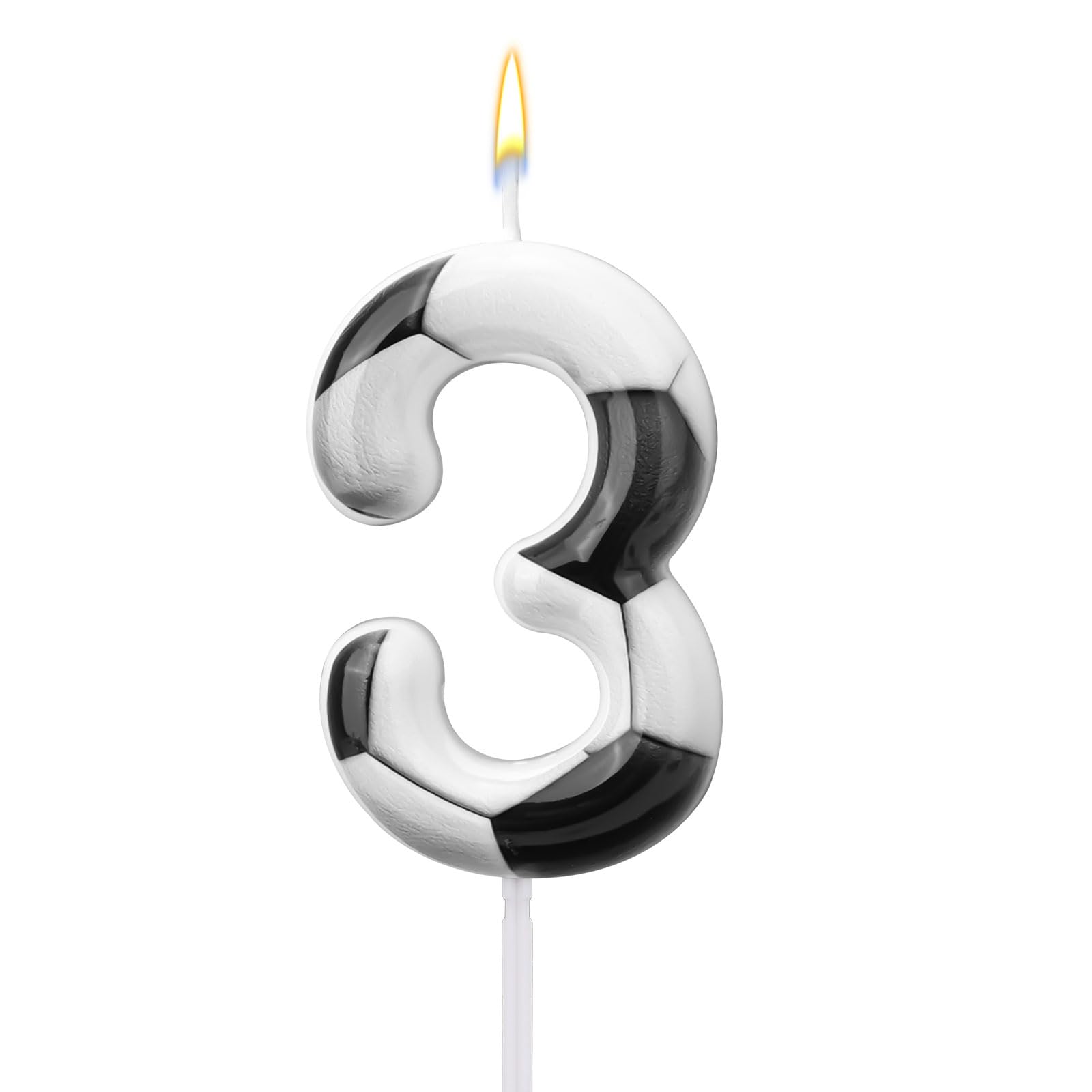 Soccer Candle, Football Birthday 3rd Number Three Candles Soccer Cake Topper Sport Theme Cake Decorations for Boys Girls Third Birthday Celebration Decor Supplies (Number 3)
