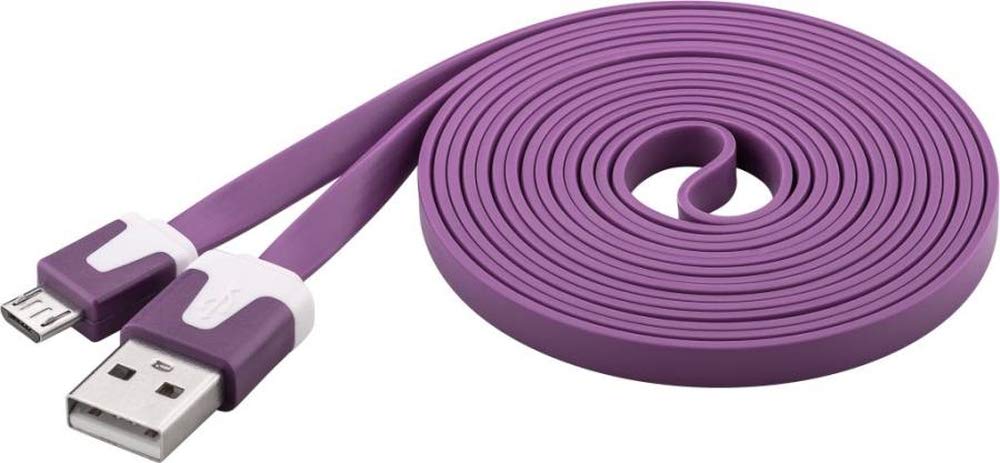 PremiumCord USB - Micro USB PVC Flat Connection Cable 2 m USB A Male to Micro B Male USB 2.0 High Speed Data Cable 2x Shielded AWG28 Colour Purple Length 2 m