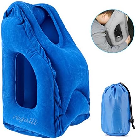 Airplane Pillow, Travel Pillow, Inflatable Flight Pillow, Ergonomic Head Neck Rest Pillow for Airplane, Cars, Office Napping, Trains, Buses, Office Sleep, Outdoor Camping (Blue)