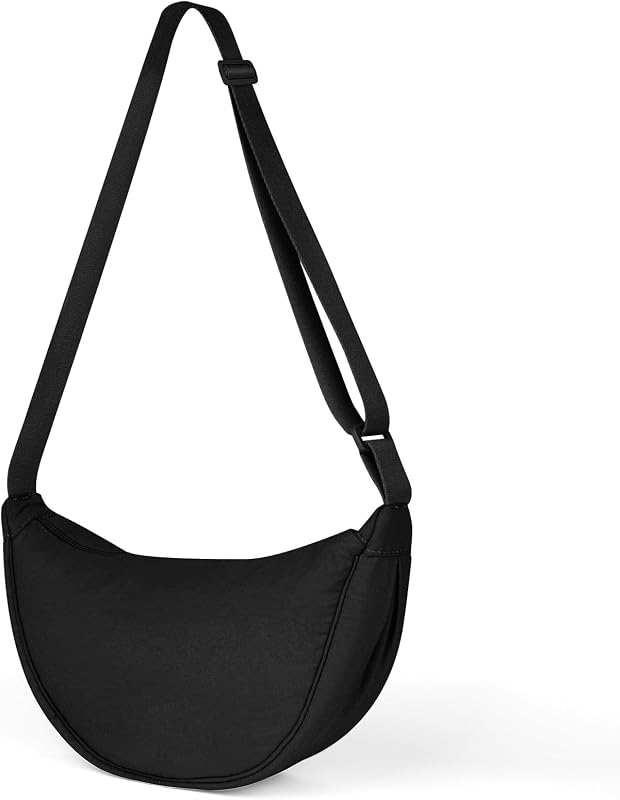 Mala Crossbody de Mulher, Half Moon Waterproof Nylon Crossbody Backpack, Mala Casual Leve Crossbody para mulheres com alça ajustável, para viagens, compras, escola, escritório - Preto