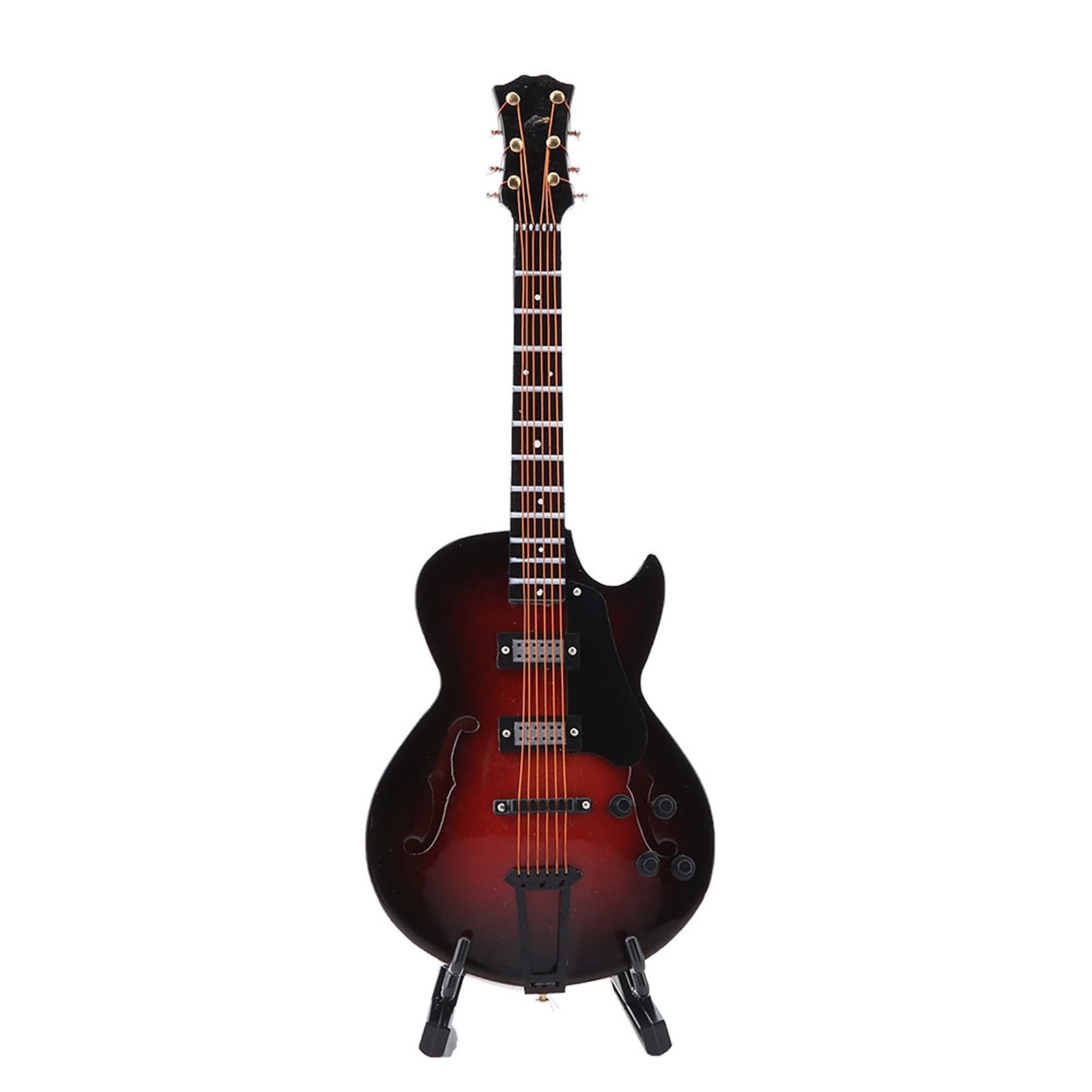 Hztyyier 14cm Tall Miniature Guitar Model Wooden Desk Display Instrument Model Mini Musical Ornaments Craft Home Decor with Stand Guitar Ornament Gifts (14cm)