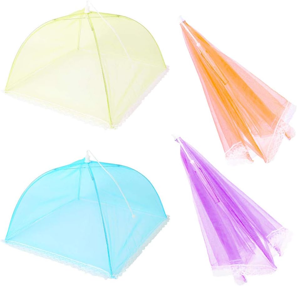 Lovestoryeu 4 Pcs Pop-up Mesh Food Cover Screen Tents,Reusable and Collapsible Umbrella Screens Pefect for Keep Out Flies, Bugs, Mosquitos (Purple,Orange,Green,Blue)
