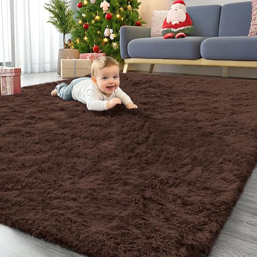 Homaxy Hochflor Flauschig Teppich Anti-Rutsch Unterseite Waschbar Groß Teppiche fürs Wohnzimmer, Kinderzimmer, Schlafzimmer - 200 x 280 cm, Braun