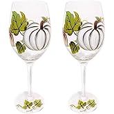 Yuthsona 2PCS Hand Painted Pumpkin Goblets Fall Thanksgiving Wine Glass Fall Autumn table Decor Fall Wine Glasses with Stem for Thanksgiving Hostess Perfect Gifts (Pumpkin-C)