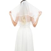 KUNG FU PARTY White Bridal Veil Short 2 Tier Veil with white binding | Bridal Veil for Women-Bachelorette Party、Halloween Costume、Flower Girl、Wedding Shower Accessories
