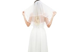 KUNG FU PARTY White Bridal Veil Short 2 Tier Veil with white binding Wedding Veil Bachelorette Party Bridal Shower Flower Girl Veil First Communion