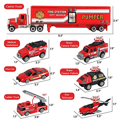 OENUX Diecast Fire Truck Emergency Rescue Vehicle Toy Set With Play Mat