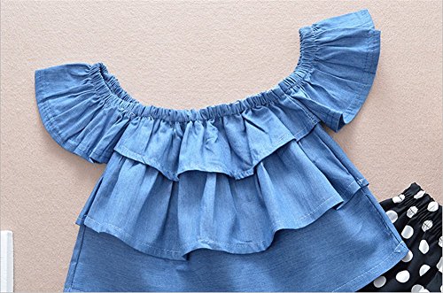 Toddler Girls Off Shoulder Denim Tops+ Dot Print Bellbottoms Outfit Set Size 18-24 Months/Tag90 (Blue)