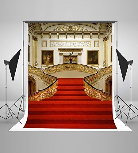 5x7 ft Living Room Photo Backgrounds Red Stairs &amp; Golden Fence Wrinkle free Photography Backdrops wd10228