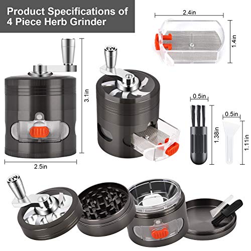 Hand Cranked Herb Grinder, 4 Piece 2.5" Large Capacity Spice Grinder