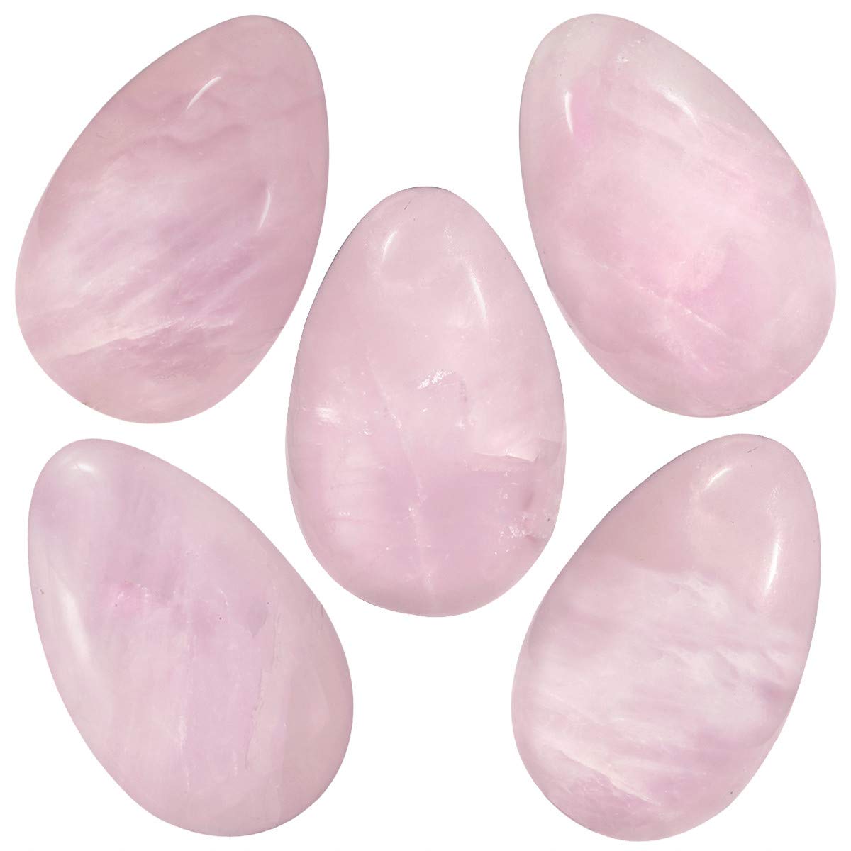 Nupuyai 5pcs Rose Quartz Crystal Egg Pocket Stones Set for Anxiety Healing, Polished Carved Worry Stones for Chakra Reiki Meditation