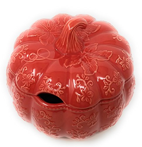 Temp-tations 4 qt Soup Tureen with Lid - Embossed Pumpkin, (Floral Lace Spice)