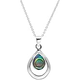 Silverly 925 Silver Abalone Shell Open Teardrop Necklace for Women - Sterling Silver Pear-Shaped Paua Shell Pendant on 18" Curb Chain – Simple Minimalist Coastal Birthstone Jewelry