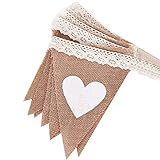 Ling's moment Hessian Burlap Pennant Bunting Banner Flags with Lace for Wedding, Party, Home Decoration, 12pcs, 8Ft, DIY Decor