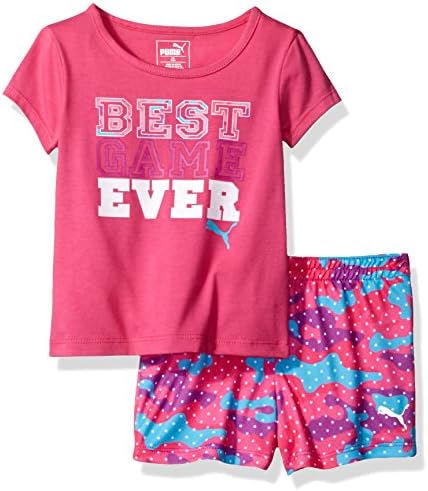PUMA Baby Girls' Puma Tee and Short Set, Pink Glo, 18M