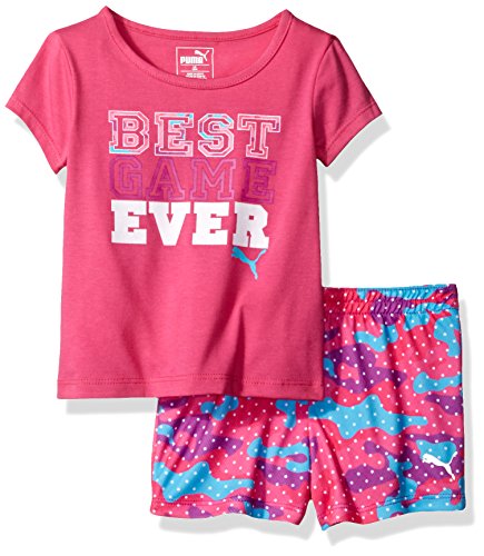 PUMA Baby Girls' Puma Tee and Short Set, Pink Glo, 18M