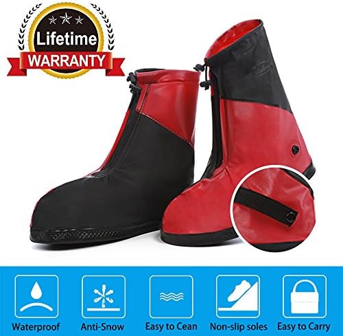 100% Waterproof Shoes Covers Travel Rain Boots Overshoes Galoshes Wellies Gumboots,Foldable Thicken Sole Overshoes Cycling Camping Fishing Garden Outdoors Women Men Kids (L, Red & Black)