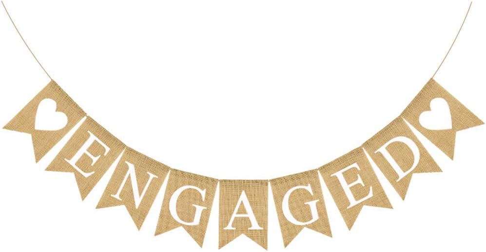 Engaged Banner Burlap Rustic Bunting Garland for Engaged Party Decorations