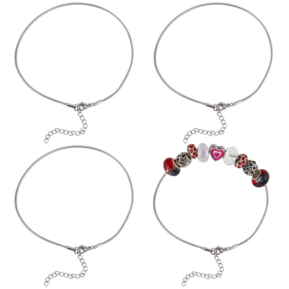 SUNNYCLUE 1 Box 12Pcs Snake Chain Charm Bracelet Silver Charm Bracelets Bulk with Lobster Clasp Stainless Steel Metal Adjustable Snake Chain Bracelet for jewellery Making Chains Supplies DIY Craft