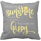 Leaveland 18 x 18 Inch You Are My Sunshine Yellow On Gray with Chevron Soft Cotton Polyester Throw Pillow Cases Home Decor Coshion cover Decoretive pillow cover
