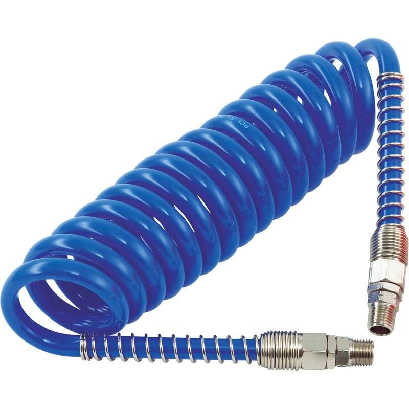 PCL 2.5MTR Polyurethane Coiled Air Hose Assembley - Blue 6.5mm id 1/4" BSP