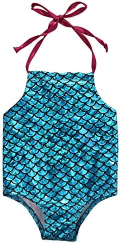 Baby Girl's Fish Scale Mermaid Romper Swimsuit One-piece Children Bling Bling Bikini Bathing Suit (6-12 Months, Blue)