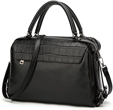DALFR Women Top Handle Satchel Handbags PU Vegan Leather Crossbody Bag Over Size Shoulder Messenger Bag Tote Bag Purse (Black)