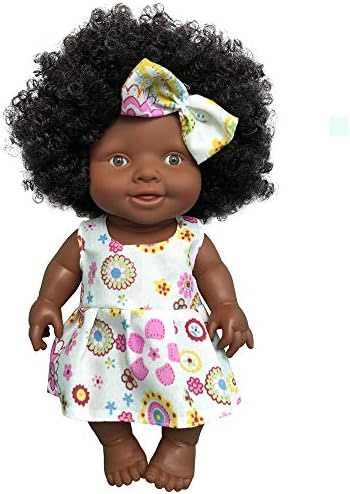 Pausseo Baby Toy Joint Movable Explosion Head African Doll Best Christmas Birthday Gift 10 inch Reborn Siblings Baby Dolls Soft Silicone Lifelike Black Full Body Reborn Doll Toddler Boys Girls