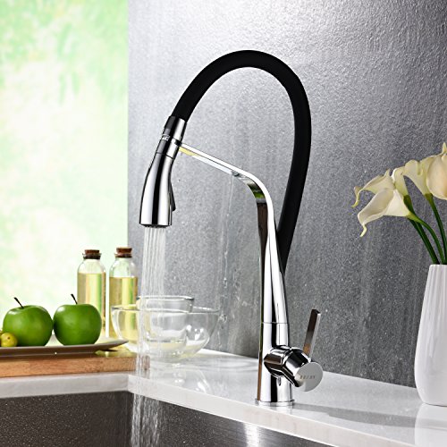 OOFAY Modern Chrome One Handle Spring Kitchen Sink Faucet Mixer Tap 2 Swivel Spout 360 Degree Rotation Pull-down Faucet Comes with Hot and Cold Water