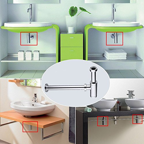 FChome Round Bottle Drain Trap,Zinc Alloy Basin Sink Waste Trap P-TRAP Kit,Chrome
