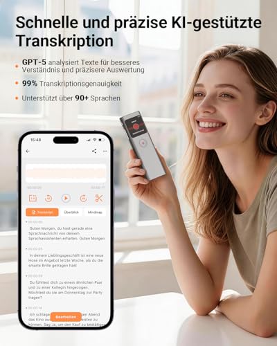 NUASI AI Digital Voice Recorder, Transcribe and Summary, Voice Activated Recording with Playback, 90+ Languages, 64GB Memory, One Touch Recording, For Lecture/Interviews/Classes