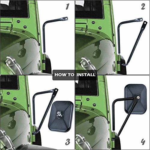 image for AutoEC Jeep A Pair Shake-proof Rectangular Adventure Mirrors, Jeep Wra