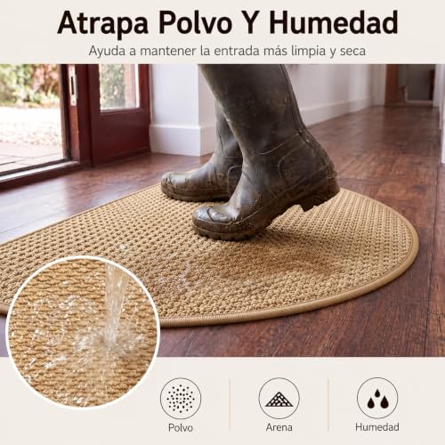 Rantuia Tapete para Entrada De Casa Semicircular 80 x 50 cm, Tapete Entrada Antideslizante, Superficie Tejida De Bucle, Atrapa Polvo y Suciedad, para Puerta, Pasillo y Sala, Color Camel