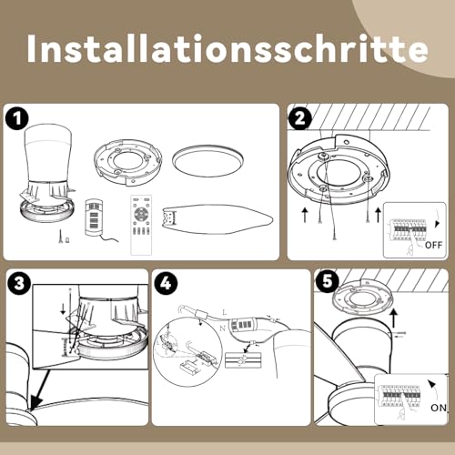 Homefire Ventilador de techo luz - Ventilador de techo silencioso con luz, 5 aspas, blanco, brillo ajustable, 6 velocidades